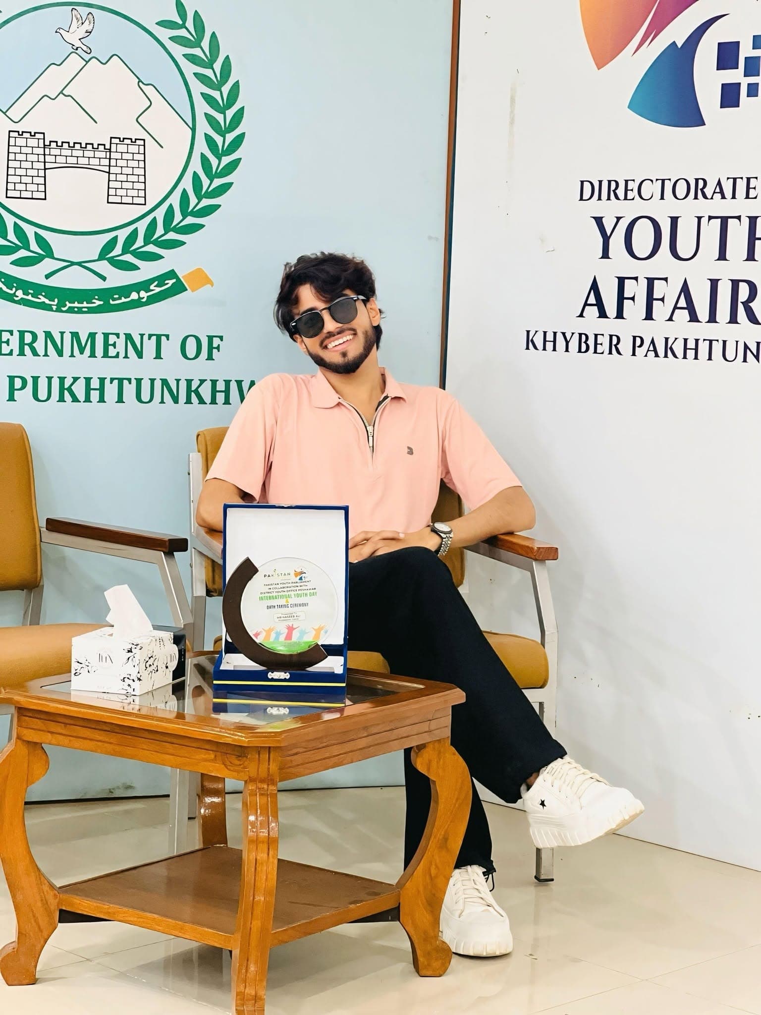 Haseeb Ali with his Khyber Pakhtunkhwa youth award